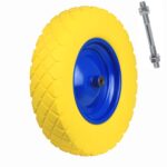 KOŁO DO TACZKI 400/8 POLIURETANOWE PEŁNE + OŚ ŻÓŁTO-NIEBIESKIE
